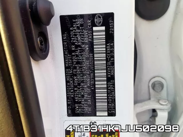 4T1B31HK7JU502098 фото 2