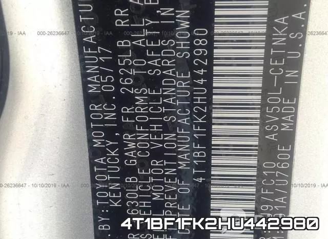 4T1BF1FK2HU442980 фото 10
