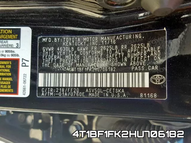 4T1BF1FK2HU706182 фото 2
