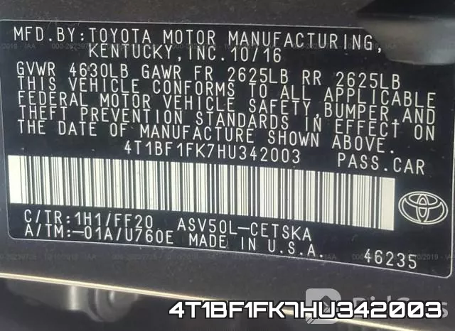 4T1BF1FK7HU342003 фото 10