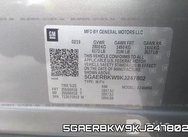 5GAERBKW9KJ247802 фото 10