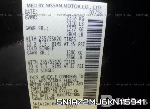 5N1AZ2MJ6KN115941 фото 10