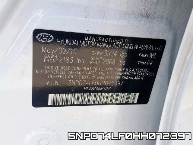 5NPD74LF0HH072397 фото 2