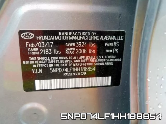 5NPD74LF1HH188854 фото 2