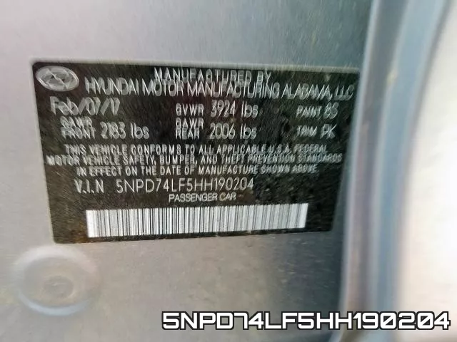 5NPD74LF5HH190204 фото 2