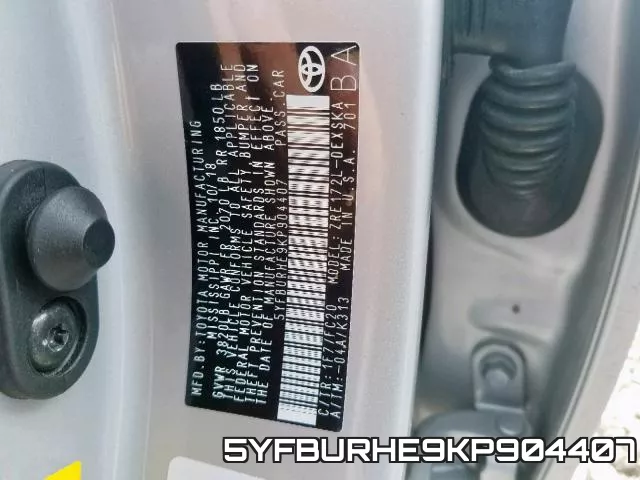 5YFBURHE9KP904407 фото 2