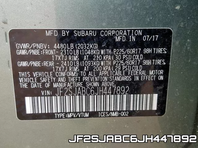JF2SJABC6JH447892 фото 2