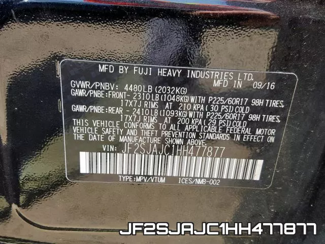 JF2SJAJC1HH477877 фото 2