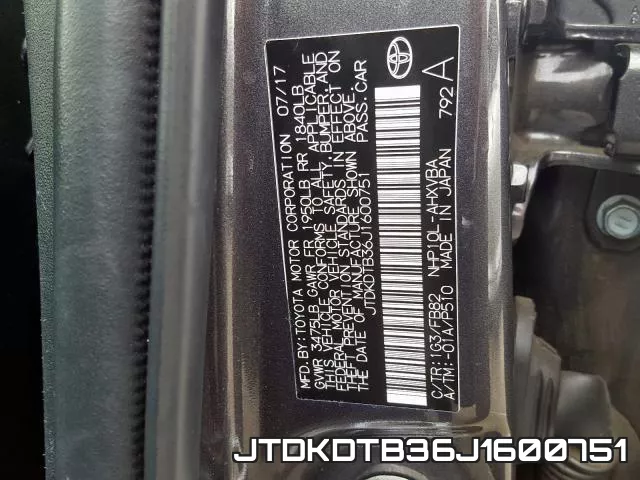 JTDKDTB36J1600751 фото 2