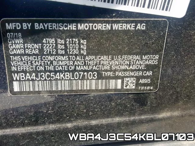 WBA4J3C54KBL07103 фото 2