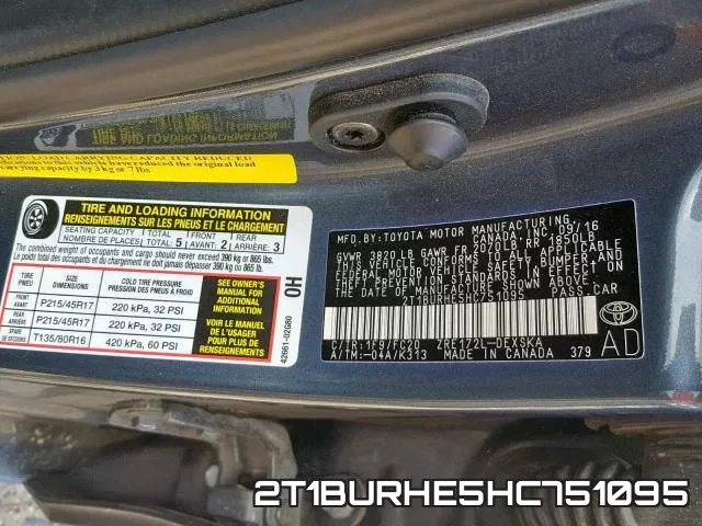 2T1BURHE5HC751095 фото 2