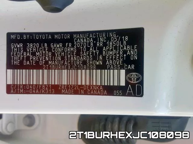 2T1BURHEXJC108098 фото 2