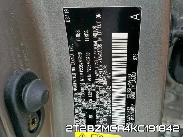2T2BZMCA4KC191842 фото 2