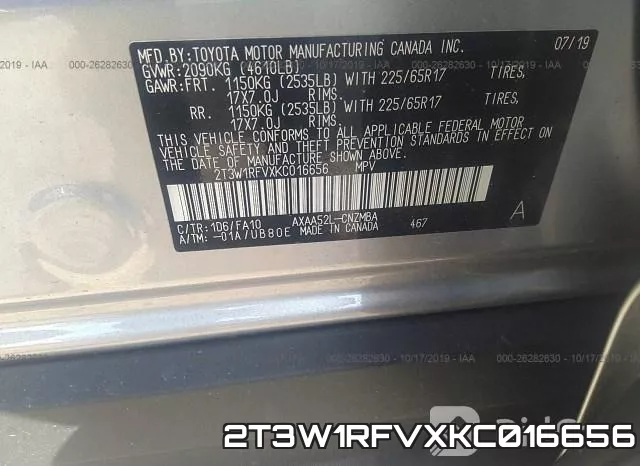 2T3W1RFVXKC016656 фото 10