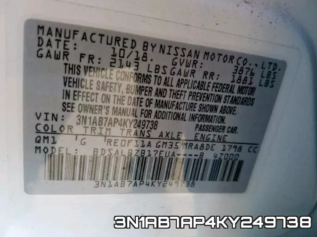 3N1AB7AP4KY249738 фото 2