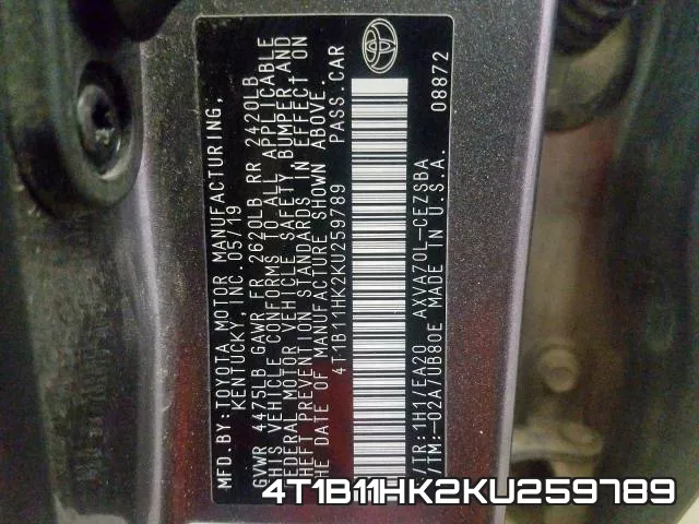 4T1B11HK2KU259789 фото 2