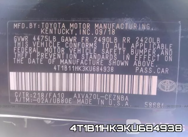 4T1B11HK3KU684938 фото 10