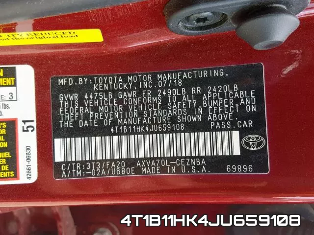 4T1B11HK4JU659108 фото 2