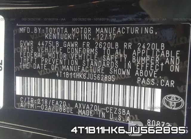 4T1B11HK6JU562895 фото 9