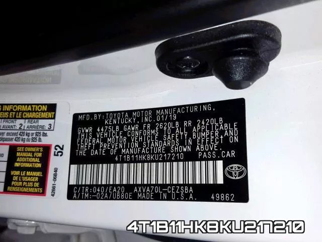 4T1B11HK8KU217210 фото 2