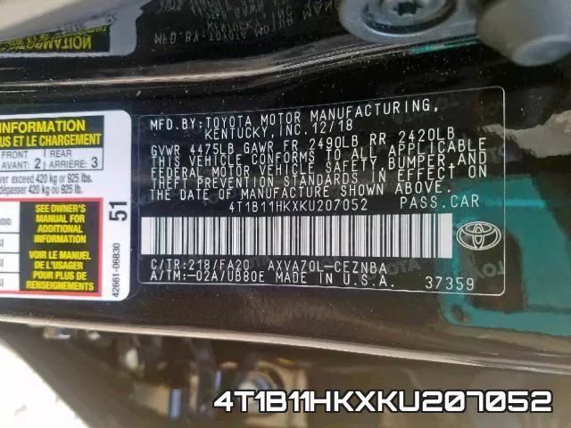 4T1B11HKXKU207052 фото 2