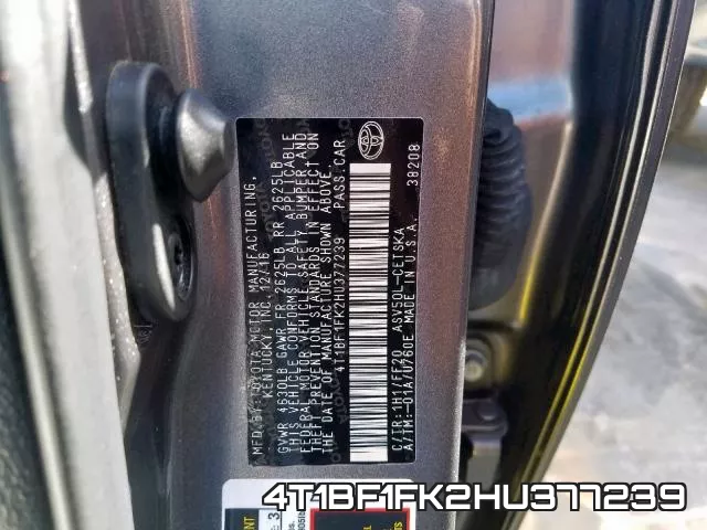 4T1BF1FK2HU377239 фото 2