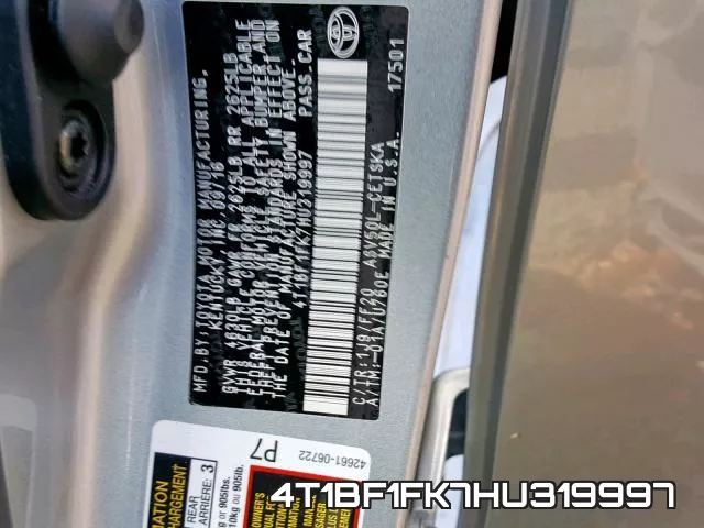4T1BF1FK7HU319997 фото 2