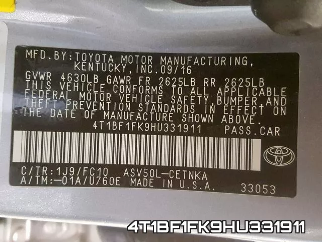 4T1BF1FK9HU331911 фото 2