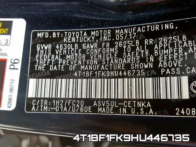 4T1BF1FK9HU446735 фото 2