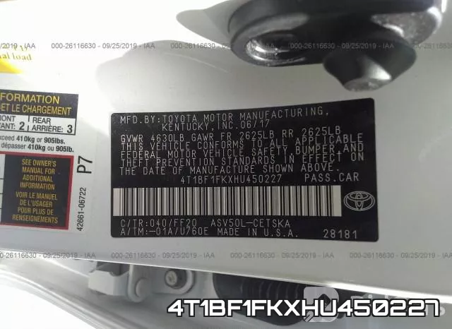 4T1BF1FKXHU450227 фото 10