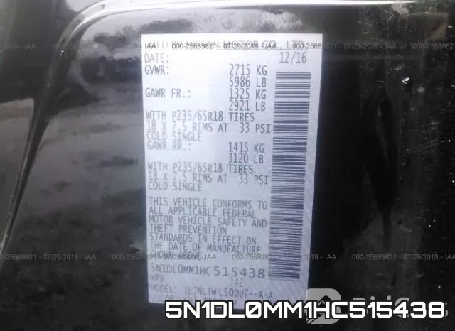 5N1DL0MM1HC515438 фото 10