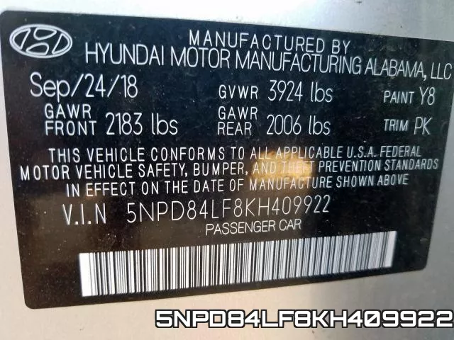 5NPD84LF8KH409922 фото 2
