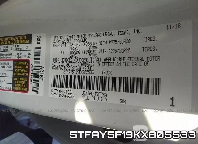 5TFAY5F19KX805533 фото 10