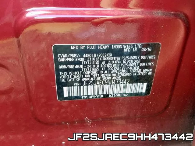 JF2SJAEC9HH473442 фото 2