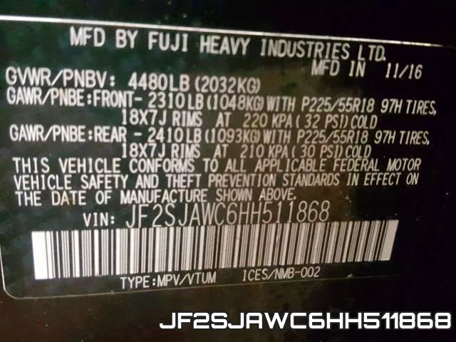 JF2SJAWC6HH511868 фото 2