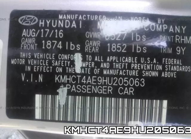 KMHCT4AE9HU205063 фото 10