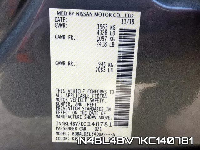 1N4BL4BV7KC140781 фото 2