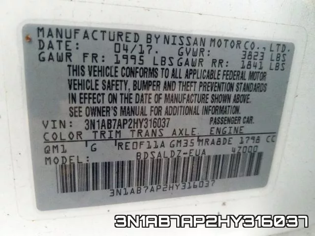 3N1AB7AP2HY316037 фото 2