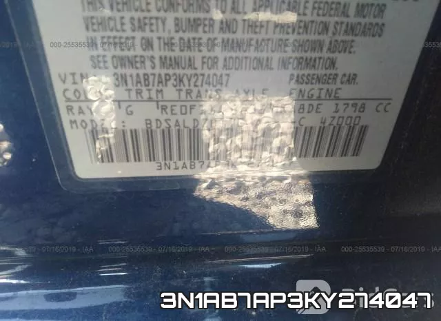 3N1AB7AP3KY274047 фото 10