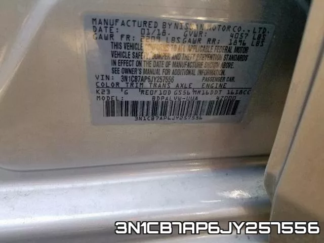 3N1CB7AP6JY257556 фото 2