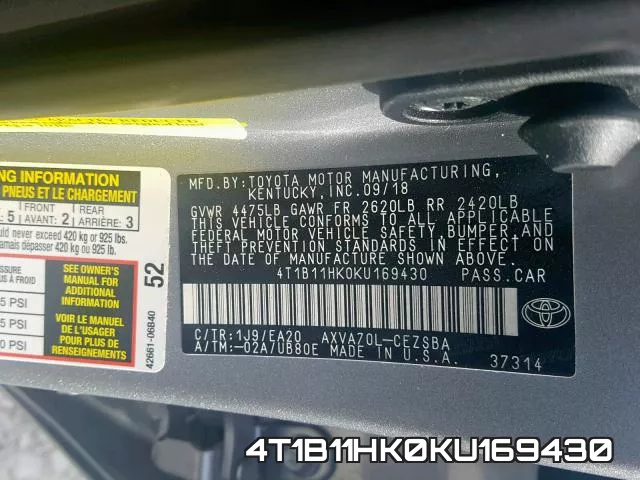 4T1B11HK0KU169430 фото 2