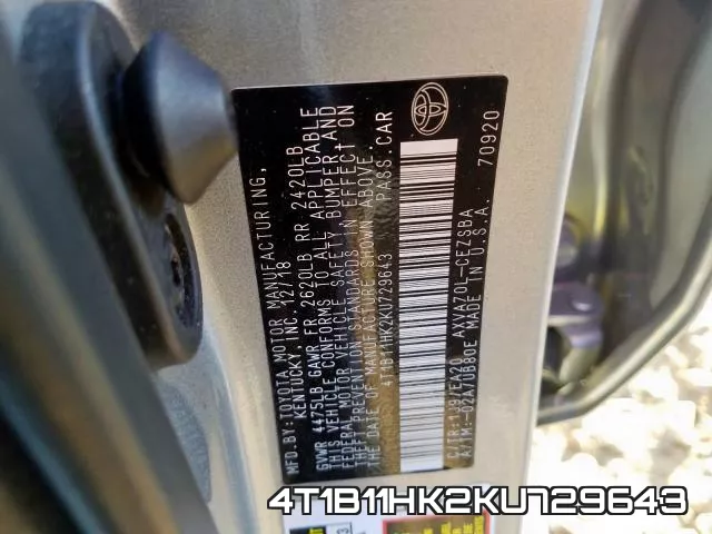 4T1B11HK2KU729643 фото 2