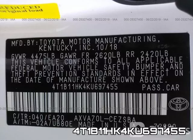 4T1B11HK4KU697455 фото 10