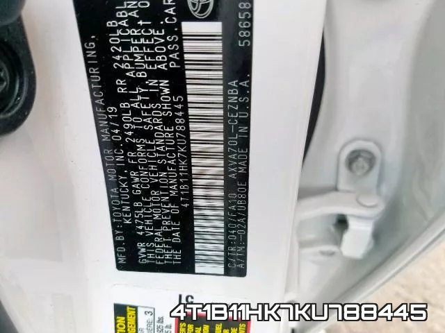 4T1B11HK7KU788445 фото 2