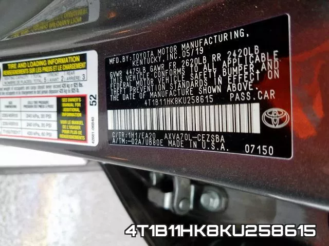 4T1B11HK8KU258615 фото 2