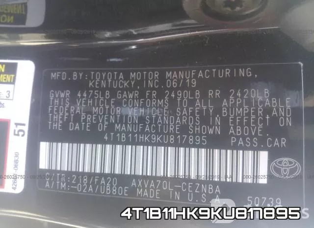 4T1B11HK9KU817895 фото 10
