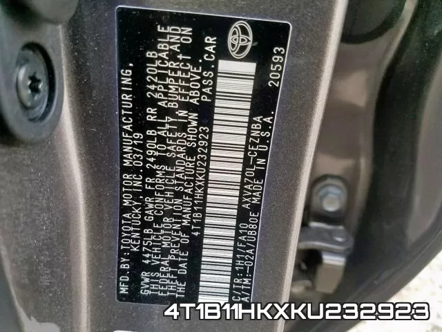 4T1B11HKXKU232923 фото 2