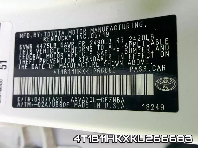4T1B11HKXKU266683 фото 2