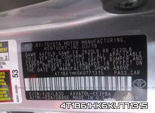 4T1B61HK6KU771315 фото 10