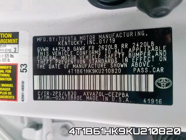 4T1B61HK9KU210820 фото 2